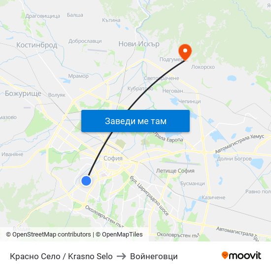 Красно Село / Krasno Selo to Войнеговци map