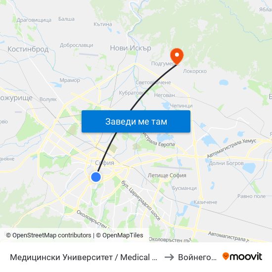 Медицински Университет / Medical University to Войнеговци map