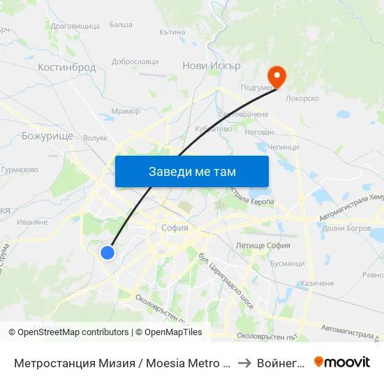 Ⓜ️ Метростанция Мизия / Moesia Metro Station (6089) to Войнеговци map