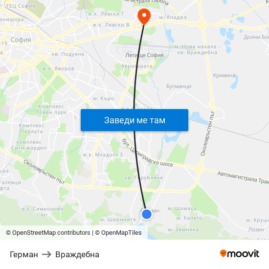 Герман to Враждебна map