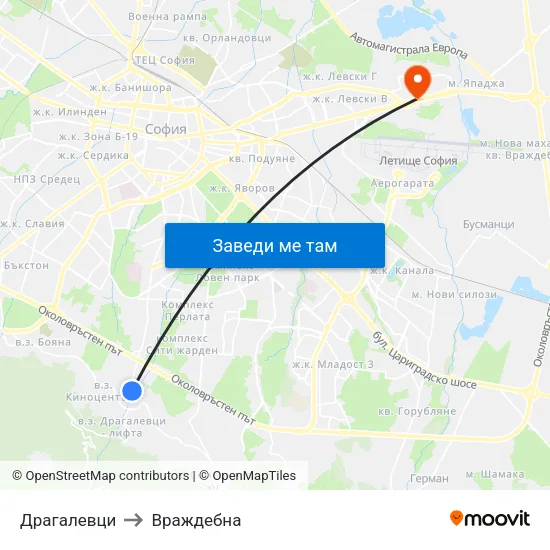 Драгалевци to Враждебна map
