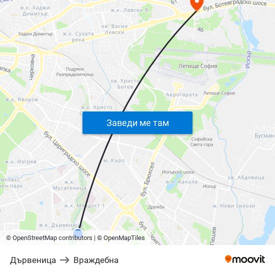 Дървеница to Враждебна map