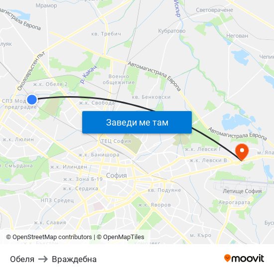 Обеля to Враждебна map