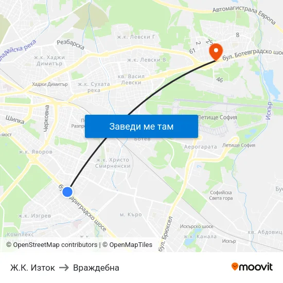 Ж.К. Изток to Враждебна map