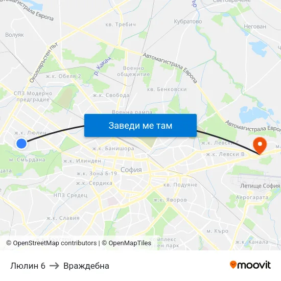 Люлин 6 to Враждебна map