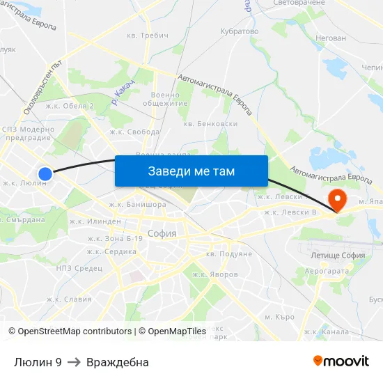 Люлин 9 to Враждебна map