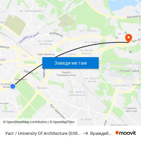 Уасг / University Of Architecture (0387) to Враждебна map