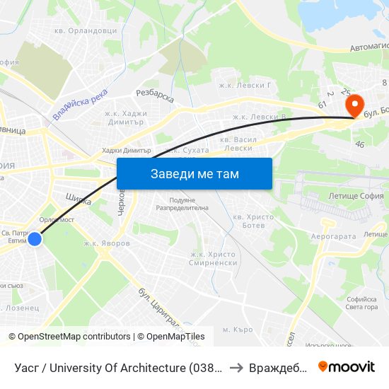 Уасг / University Of Architecture (0386) to Враждебна map