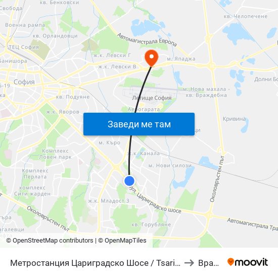 Метростанция Цариградско Шосе / Tsarigradsko Shosse Metro Station (1016) to Враждебна map
