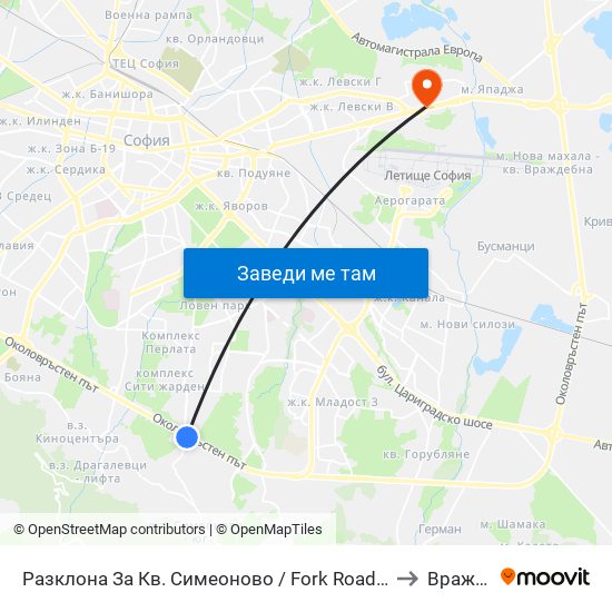 Разклона За Кв. Симеоново / Fork Road To Simeonovo Qr. (1459) to Враждебна map