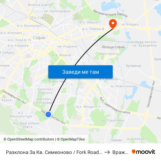 Разклона За Кв. Симеоново / Fork Road To Simeonovo Qr. (1458) to Враждебна map