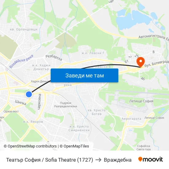 Театър София / Sofia Theatre (1727) to Враждебна map