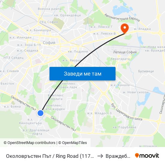 Околовръстен Път / Ring Road (1177) to Враждебна map