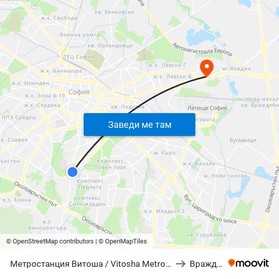 Метростанция Витоша / Vitosha Metro Station (0909) to Враждебна map
