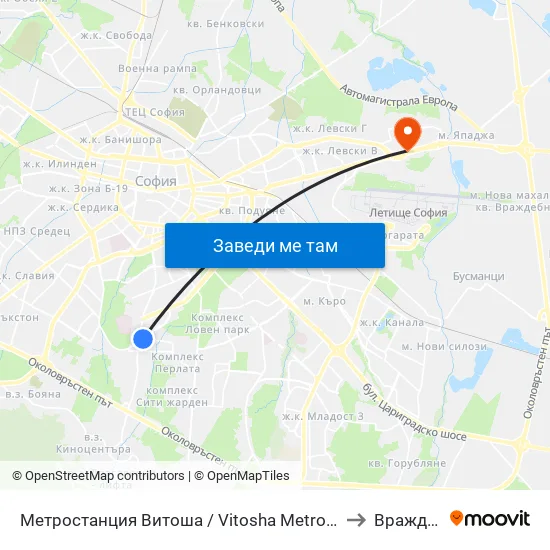 Ⓜ️ Метростанция Витоша / Vitosha Metro Station (0909) to Враждебна map
