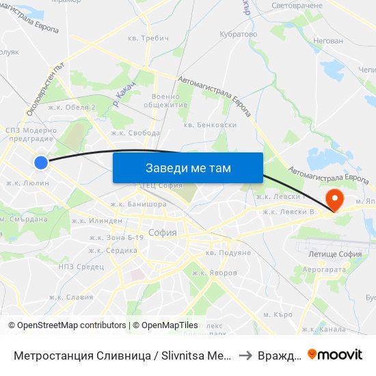 Метростанция Сливница / Slivnitsa Metro Station (1063) to Враждебна map