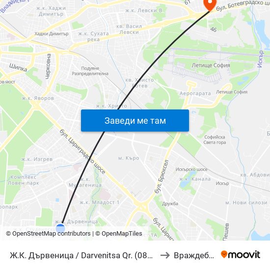 Ж.К. Дървеница / Darvenitsa Qr. (0801) to Враждебна map