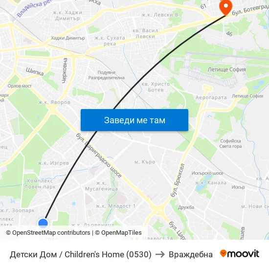 Детски Дом / Children's Home (0530) to Враждебна map