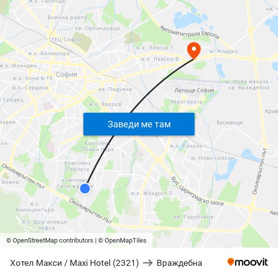 Хотел Макси / Maxi Hotel (2321) to Враждебна map