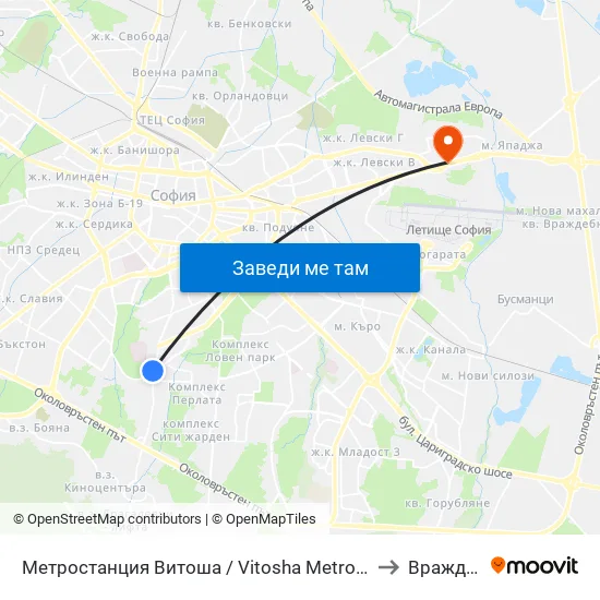 Ⓜ️ Метростанция Витоша / Vitosha Metro Station (2755) to Враждебна map