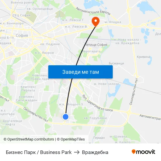 Бизнес Парк / Business Park to Враждебна map