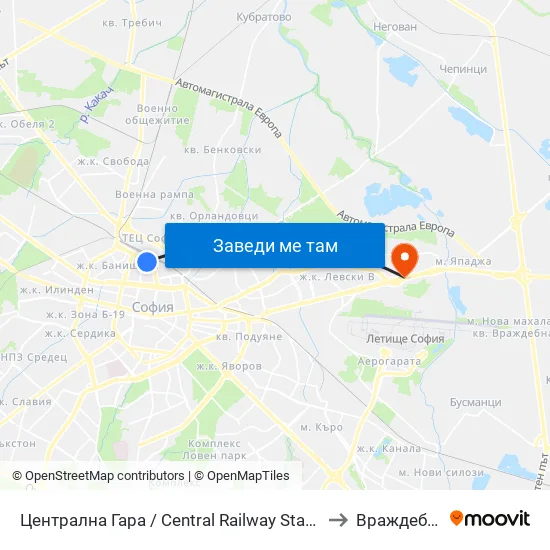 Централна Гара / Central Railway Station to Враждебна map
