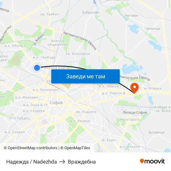 Надежда / Nadezhda to Враждебна map