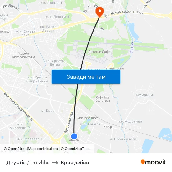 Дружба / Druzhba to Враждебна map