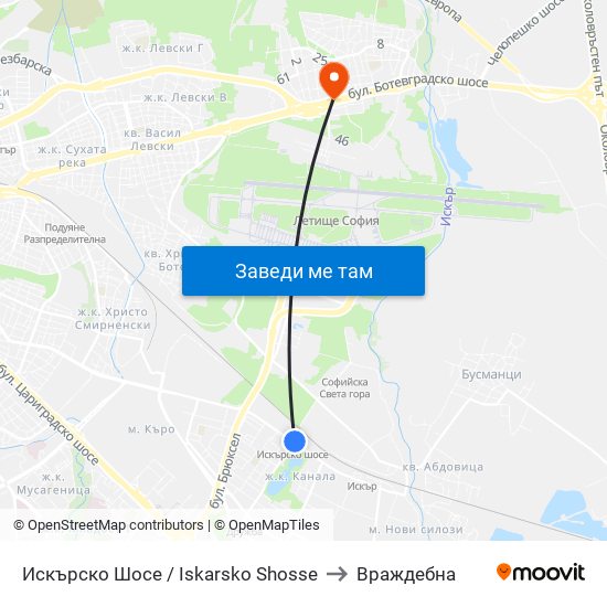 Искърско Шосе / Iskarsko Shosse to Враждебна map