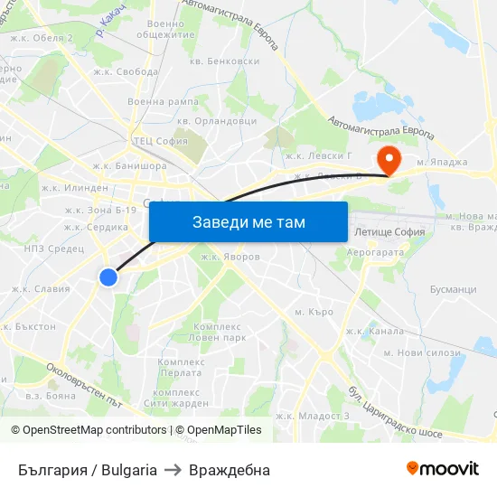 България / Bulgaria to Враждебна map