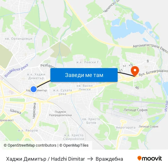 Хаджи Димитър / Hadzhi Dimitar to Враждебна map