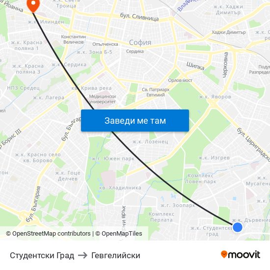 Студентски Град to Гевгелийски map