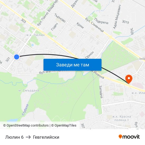 Люлин 6 to Гевгелийски map