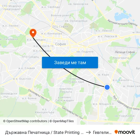 Държавна Печатница / State Printing House (0555) to Гевгелийски map