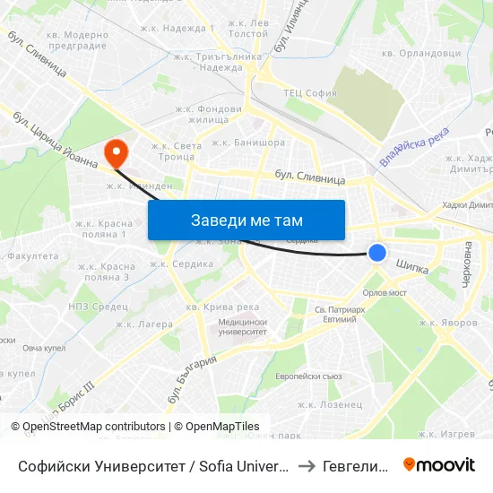 📚🎓 Софийски Университет / Sofia University (1699) to Гевгелийски map