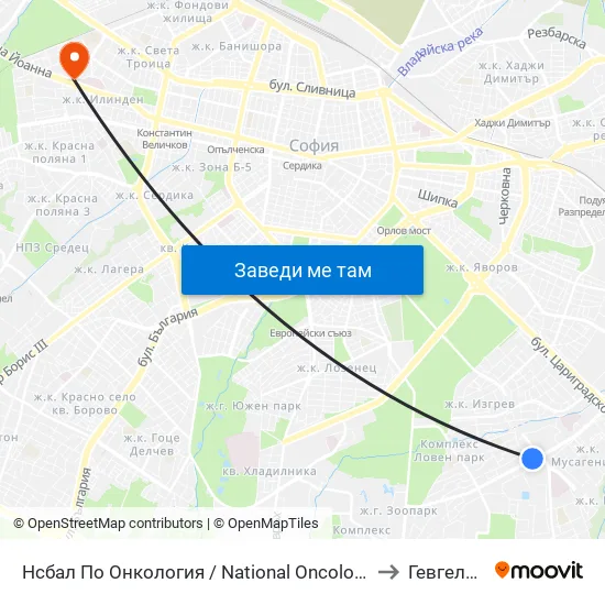Ⓜ️ Нсбал По Онкология / National Oncology Hospital (2542) to Гевгелийски map
