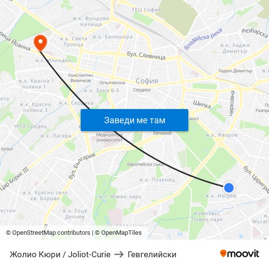 Жолио Кюри / Joliot-Curie to Гевгелийски map