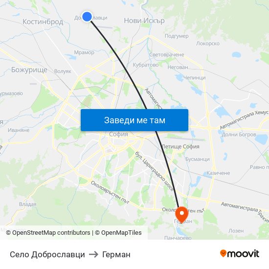 Село Доброславци to Герман map