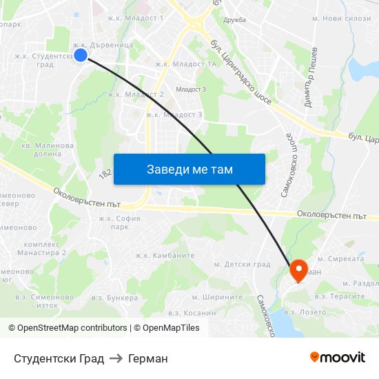 Студентски Град to Герман map