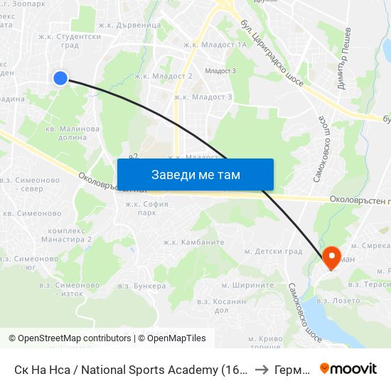 Ск На Нса / National Sports Academy (1609) to Герман map