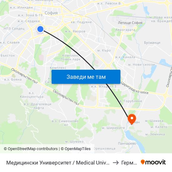 Медицински Университет / Medical University to Герман map