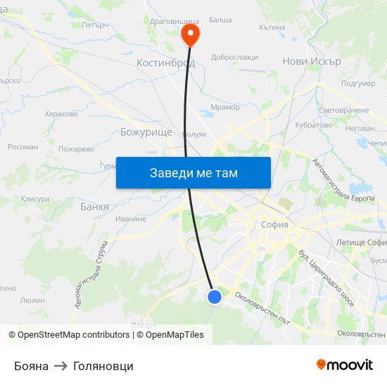 Бояна to Голяновци map