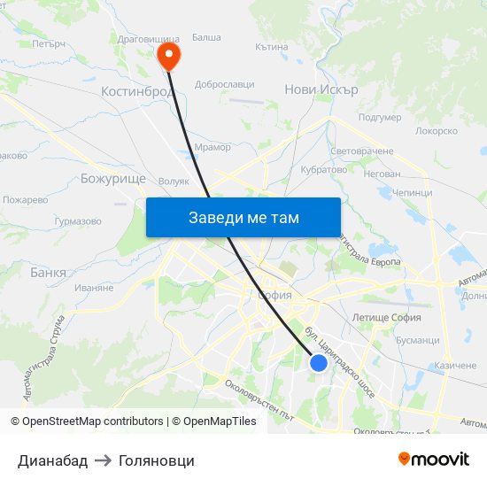 Дианабад to Голяновци map
