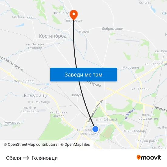 Обеля to Голяновци map