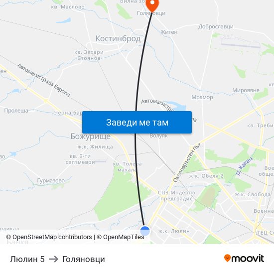 Люлин 5 to Голяновци map