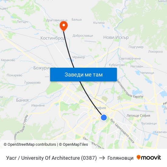 Уасг / University Of Architecture (0387) to Голяновци map