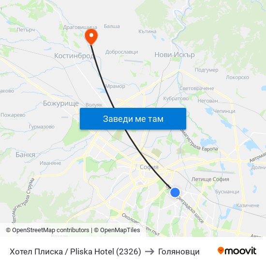 Хотел Плиска / Pliska Hotel (2326) to Голяновци map