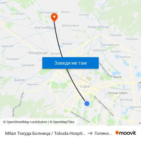 Мбал Токуда Болница / Tokuda Hospital (0206) to Голяновци map