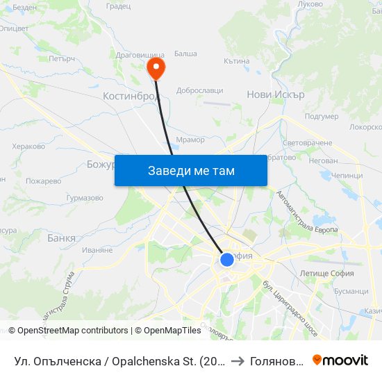 Ул. Опълченска / Opalchenska St. (2085) to Голяновци map