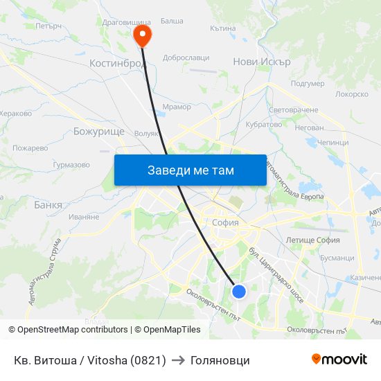 Кв. Витоша / Vitosha (0821) to Голяновци map